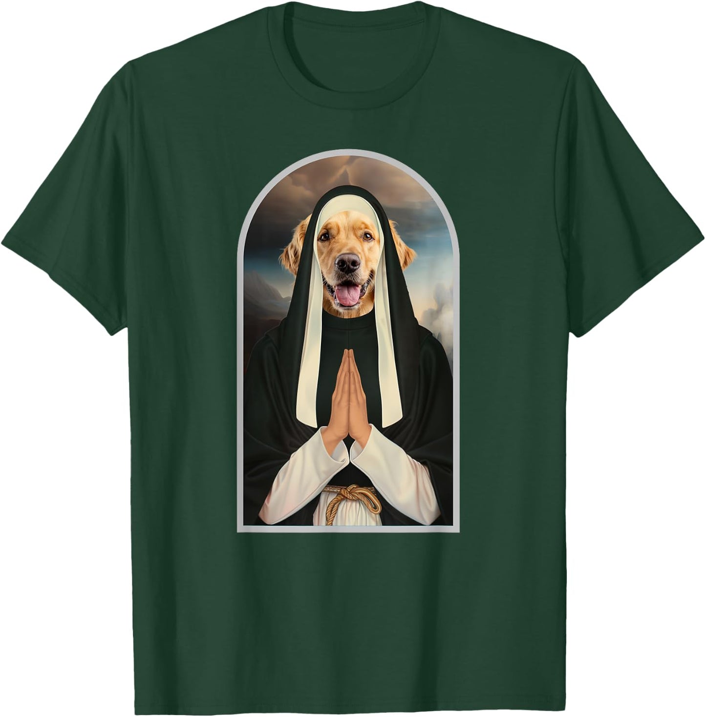 Funny Golden Retriever Dog Praying Nun T-Shirt - T-Shirt | Forest