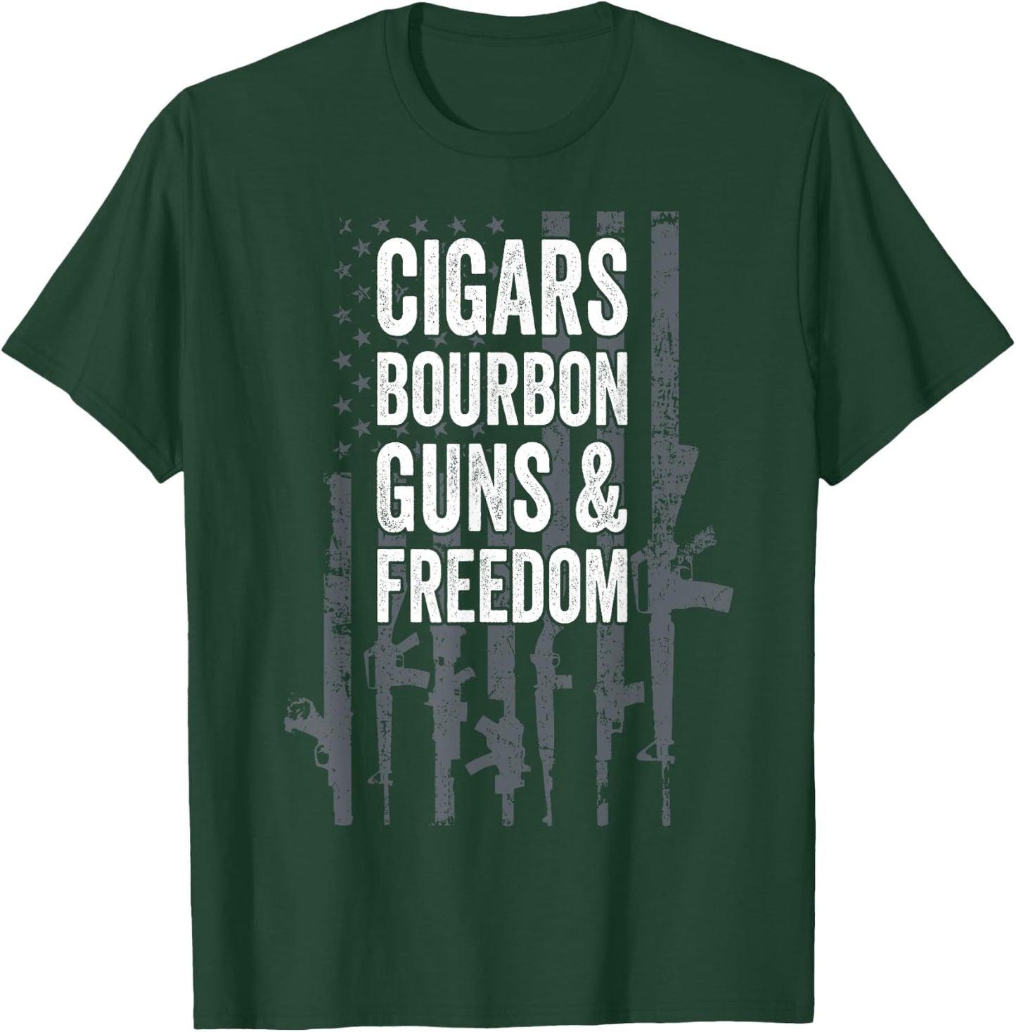 CIGARS BOURBON GUNS & FREEDOM - Funny USA Flag Drinking Women Men T-Shirt - T-Shirt | Forest