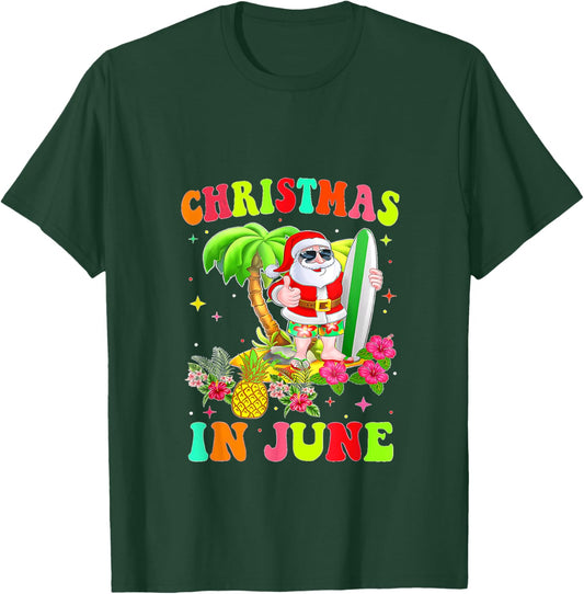 Christmas In June Funny Santa Flamingo Summer Vacation Women Kids T-Shirt - T-Shirt | Forest