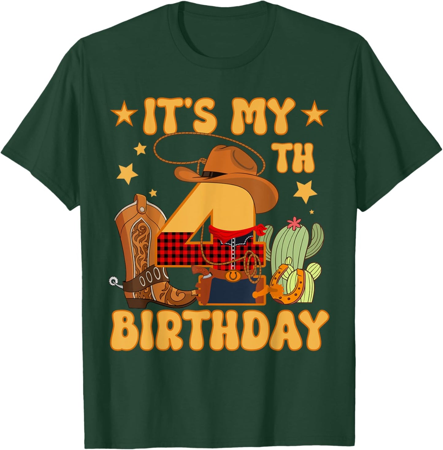 It's My 4th Birthday Cowboy Rodeo Horse 4 Year Old Bday Boy T-Shirt - T-Shirt | Forest