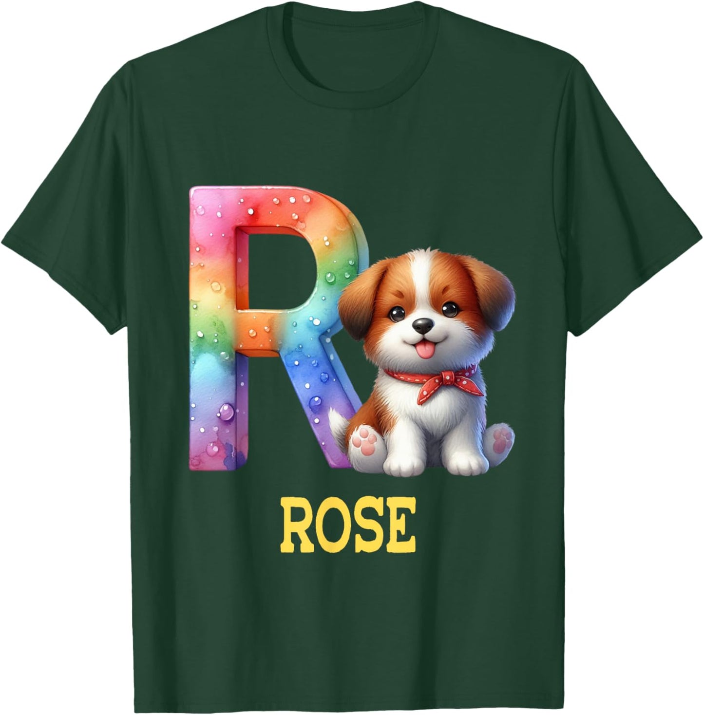 Cute Dogs Letter Rose Name Rainbow Dog T-Shirt - T-Shirt | Forest