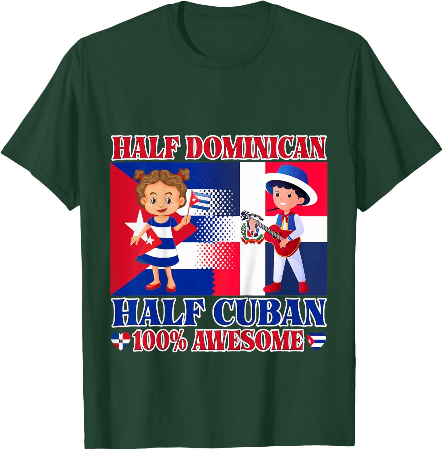 Half Cuban Half Dominican Republic Flag Toddler Girl Boy T-Shirt - T-Shirt | Forest