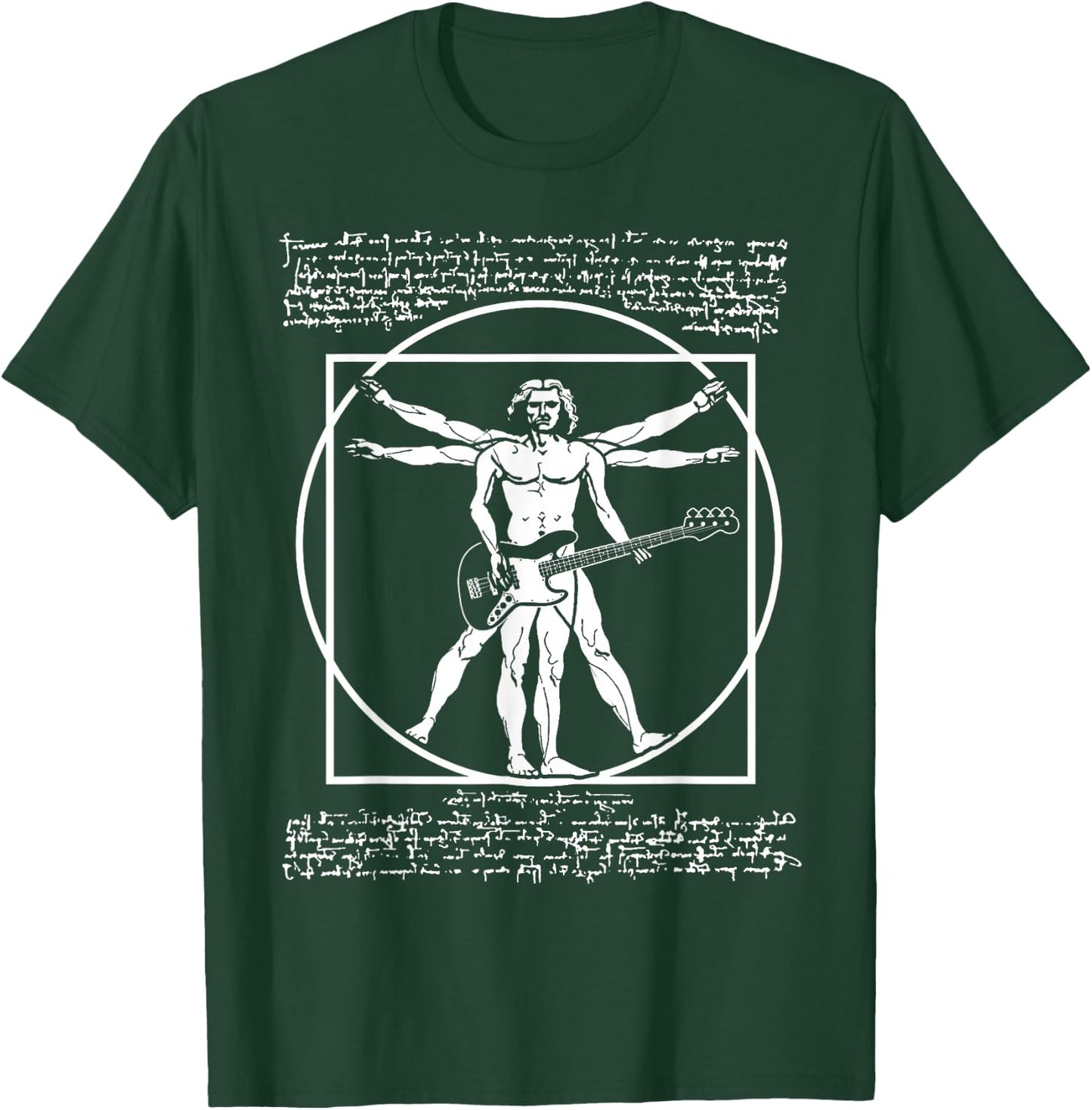 Da Vinci Vitruvian Man Bass Guitar Player - Bass Guitarist T-Shirt - T-Shirt | Forest