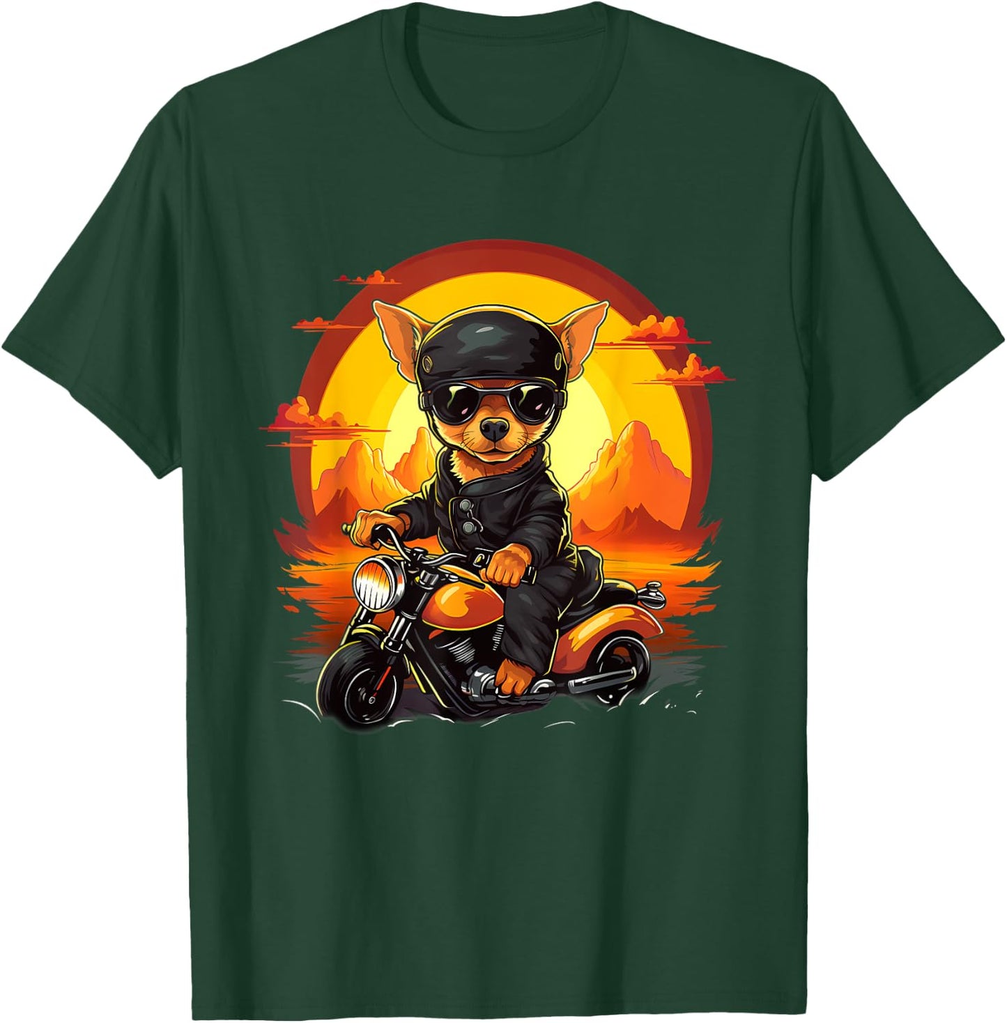 Biker Chiweenie Dog Riding Motorcycle Men Women Kids T-Shirt - T-Shirt | Forest