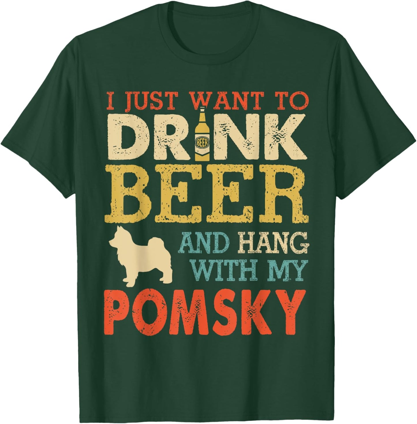 Pomsky Dad Drink Beer Hang With Dog Funny Men Vintage T-Shirt - T-Shirt | Forest