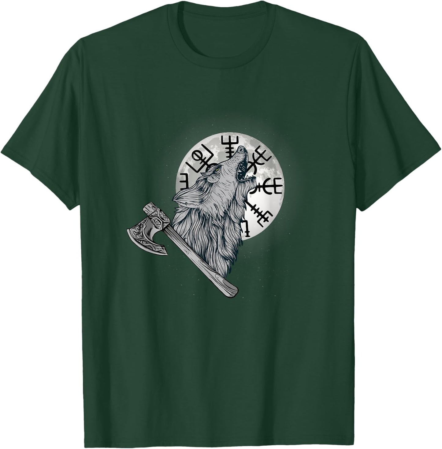 Wolf howls at the moon and Viking compass, Viking T-Shirt - T-Shirt | Forest