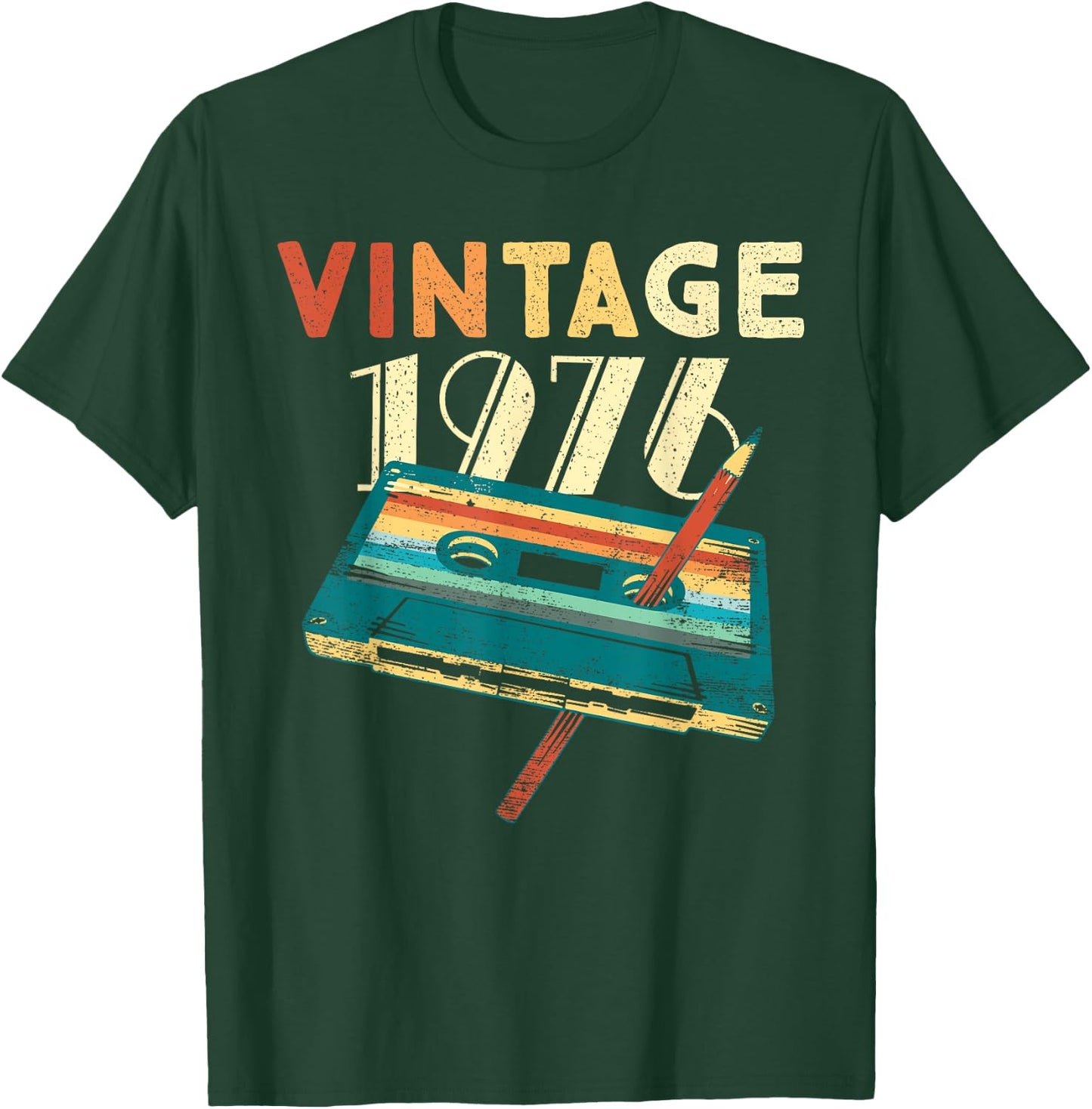 Vintage 1976 Music Cassette 49th Birthday Gifts 49 Years Old T-Shirt - T-Shirt | Forest