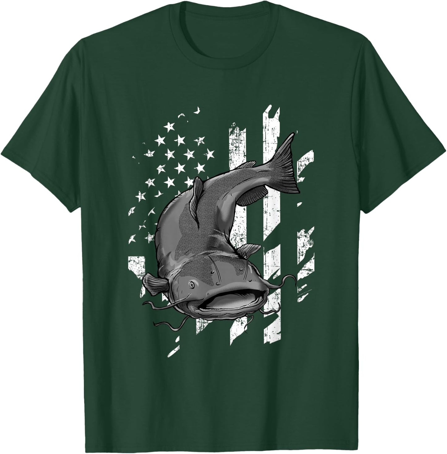 Catfishing American Flag - Catfish Angler Fisherman T-Shirt - T-Shirt | Forest