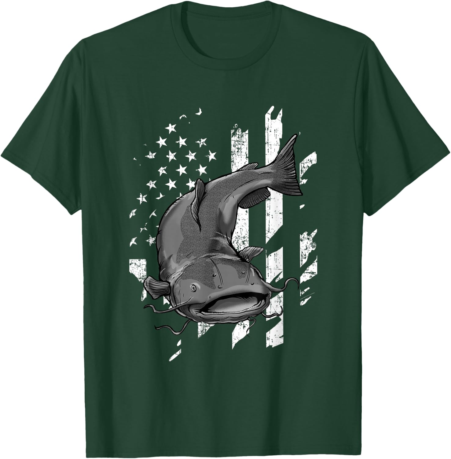 Catfishing American Flag - Catfish Angler Fisherman T-Shirt - T-Shirt | Forest