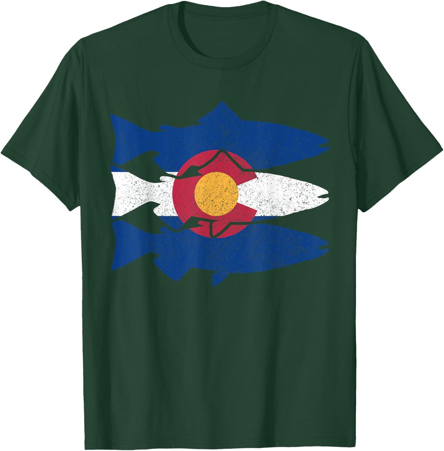 Colorado Fly Fishing Trout Salmon CO Flag Fisherman Gift T-Shirt - T-Shirt | Forest