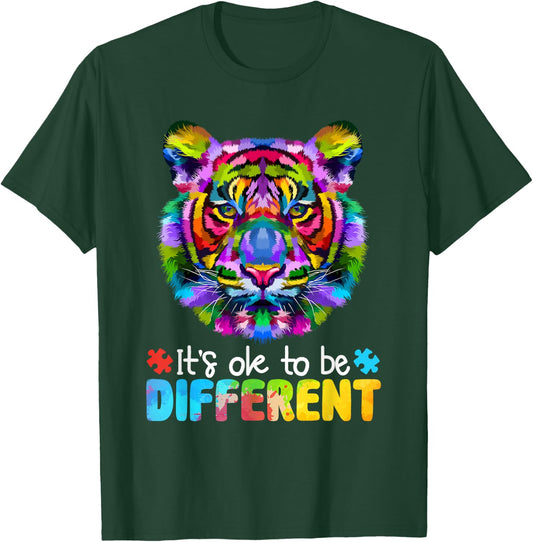 Autism Awareness Day It's OK to be different Colorful Tiger T-Shirt - T-Shirt | Forest