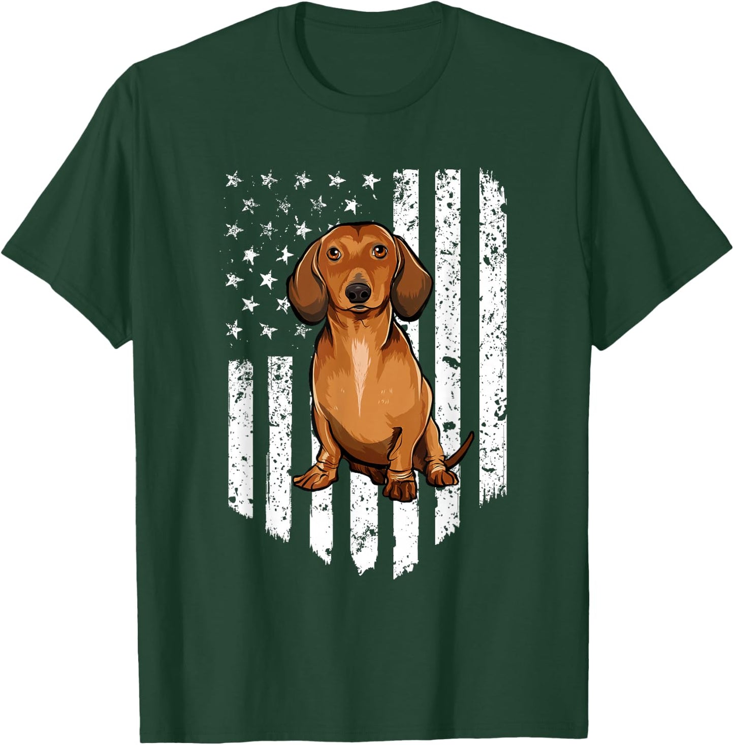 Black White American Flag Brown Dachshund 4th Of July USA T-Shirt - T-Shirt | Forest