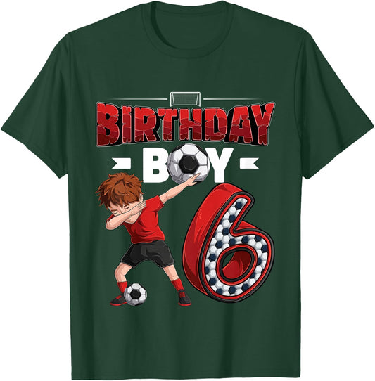 Kids dabbing boy 6 year old Soccer Player 6th birthday party T-Shirt - T-Shirt | Forest