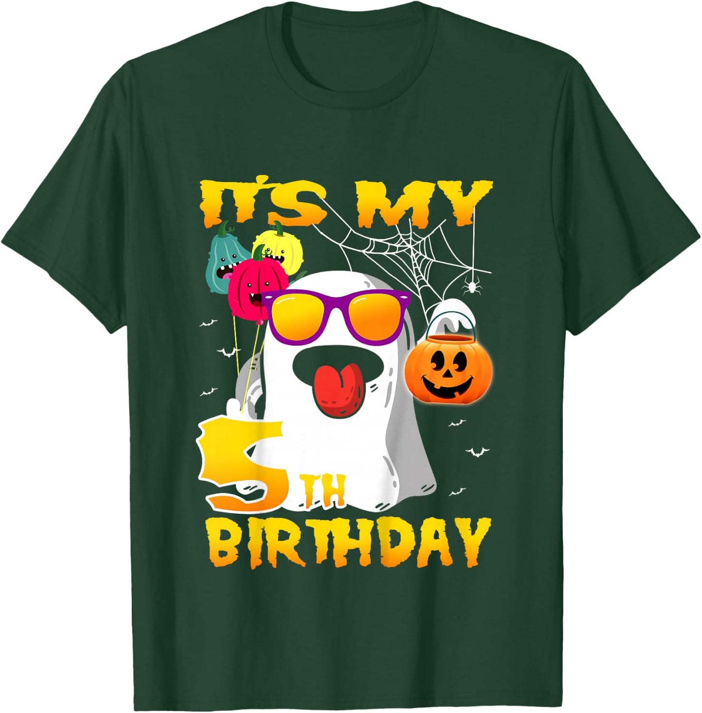 Kids It's My 5th Birthday Ghost Funny Halloween 5 years old Boys T-Shirt - T-Shirt | Forest