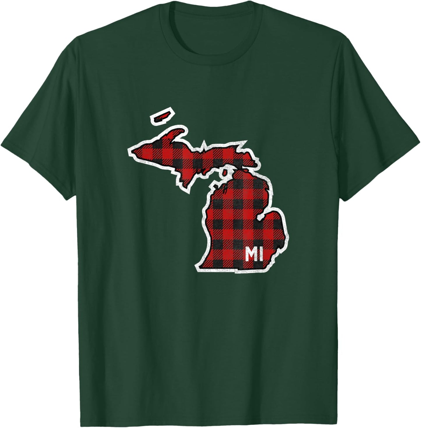 Best Michigan Buffalo Plaid MI State Outline T-Shirt - T-Shirt | Forest