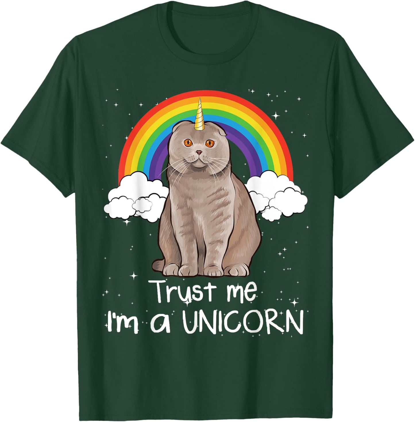Rainbow Scottish Fold Trust Me I'm A Unicorn Cat Men Women T-Shirt - T-Shirt | Forest