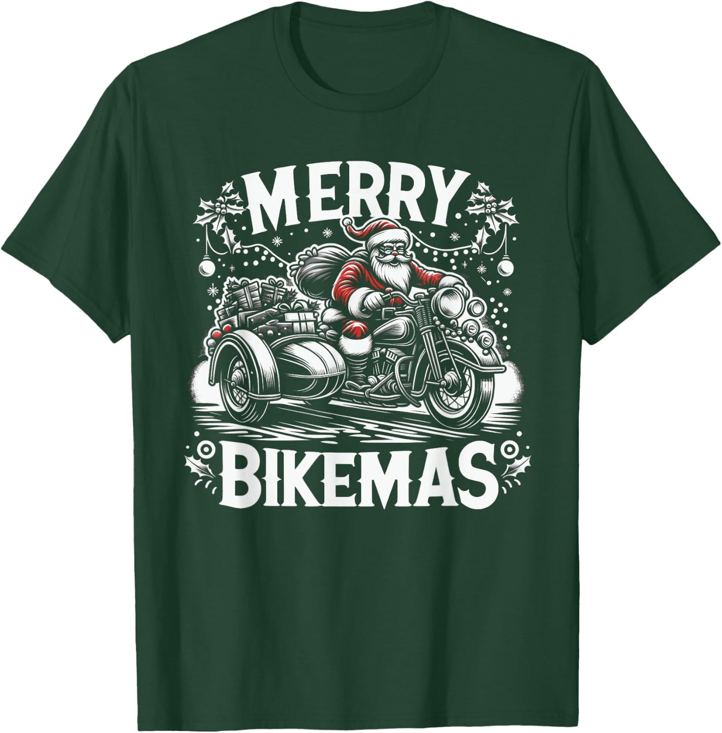 Santa Claus on Motorcycle Biker Christmas T-Shirt - T-Shirt | Forest