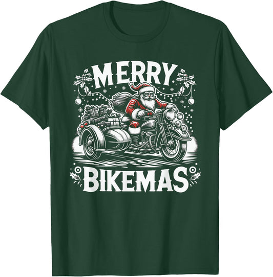 Santa Claus on Motorcycle Biker Christmas T-Shirt - T-Shirt | Forest