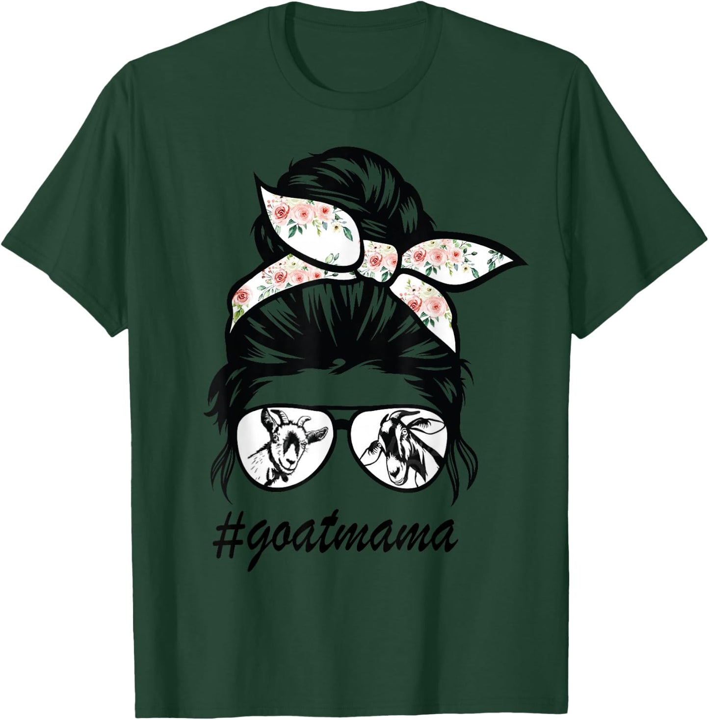 goat mama Messy Bun goat mom messy bun hair glasses T-Shirt - T-Shirt | Forest