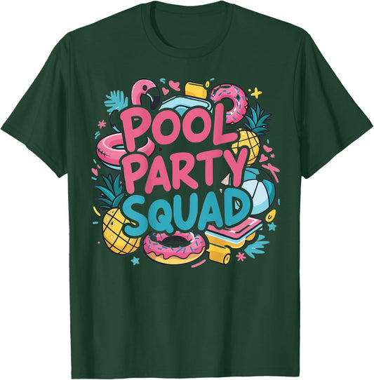 Pool Party Squad Birthday Summer Vacation Family (ON BACK) Women Kids T-Shirt - T-Shirt | Forest
