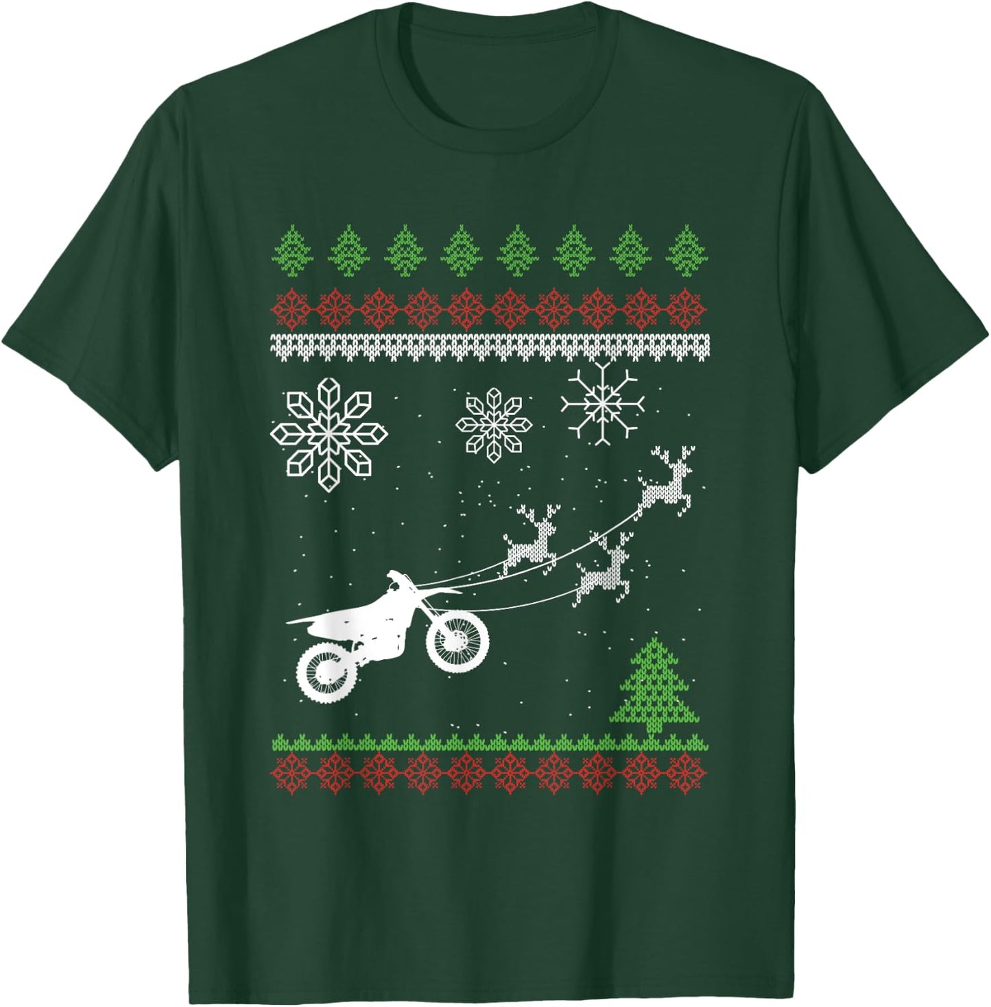 Reindeer Motocross Dirt Bike Motocross Ugly Christmas Gift T-Shirt - T-Shirt | Forest