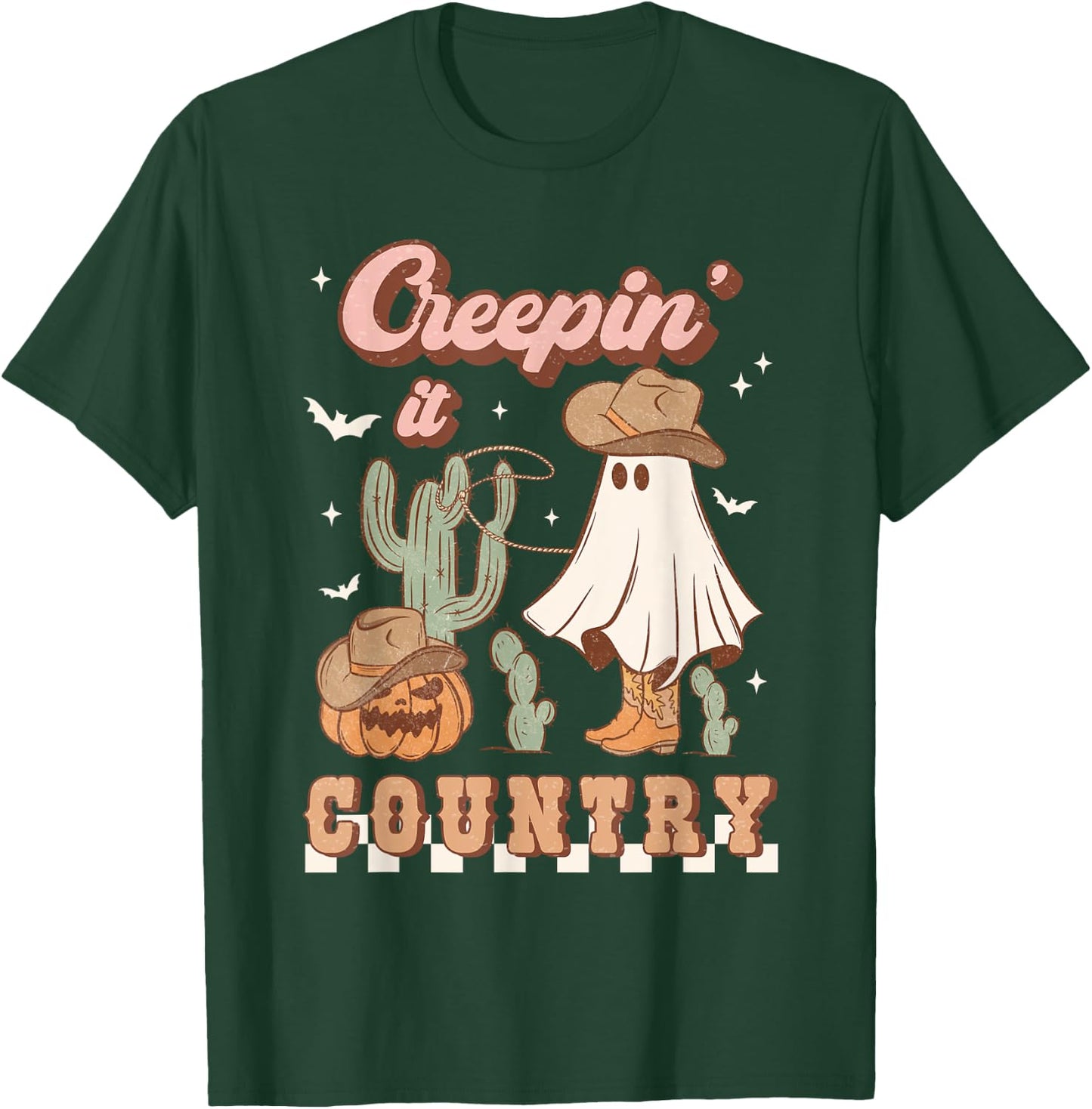 Retro Halloween Cowgirl Ghost Western Creepin' It Country T-Shirt - T-Shirt | Forest