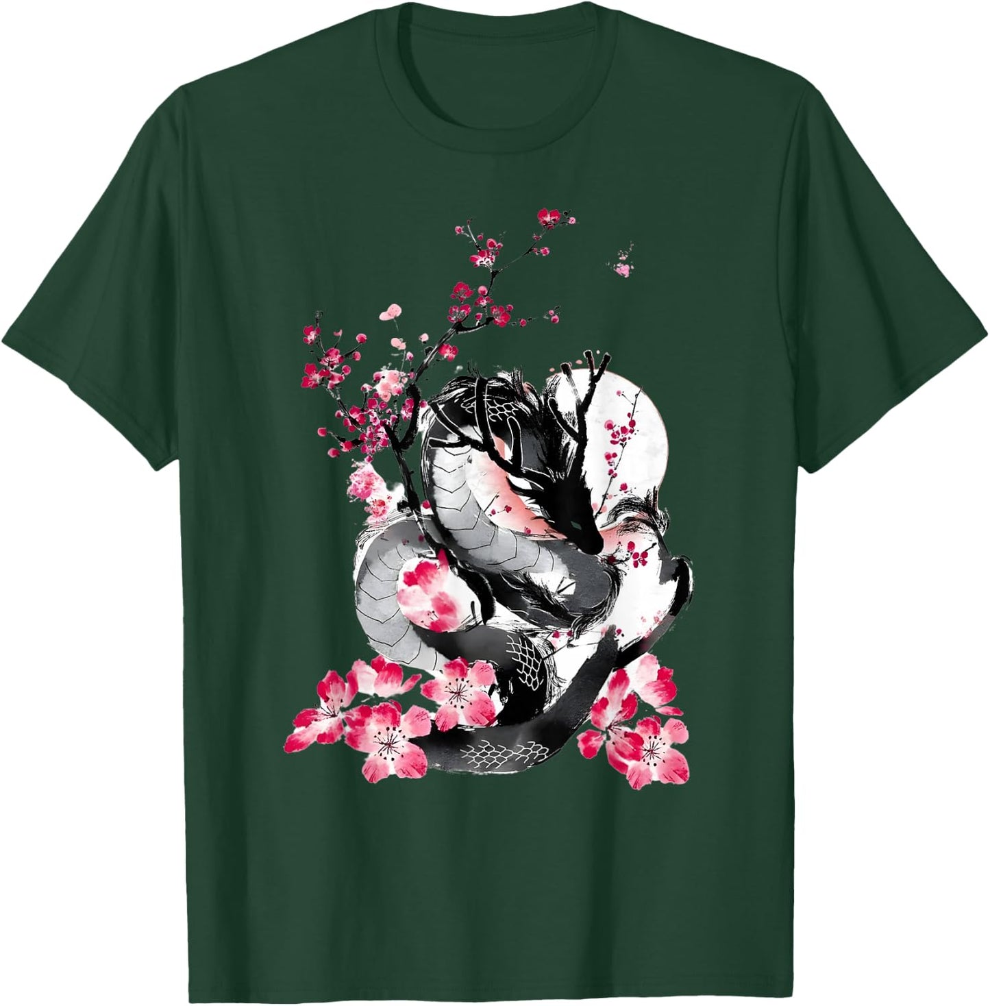Cherry Blossom Japanese Dragon Asian Retro 80’s Style T-Shirt - T-Shirt | Forest