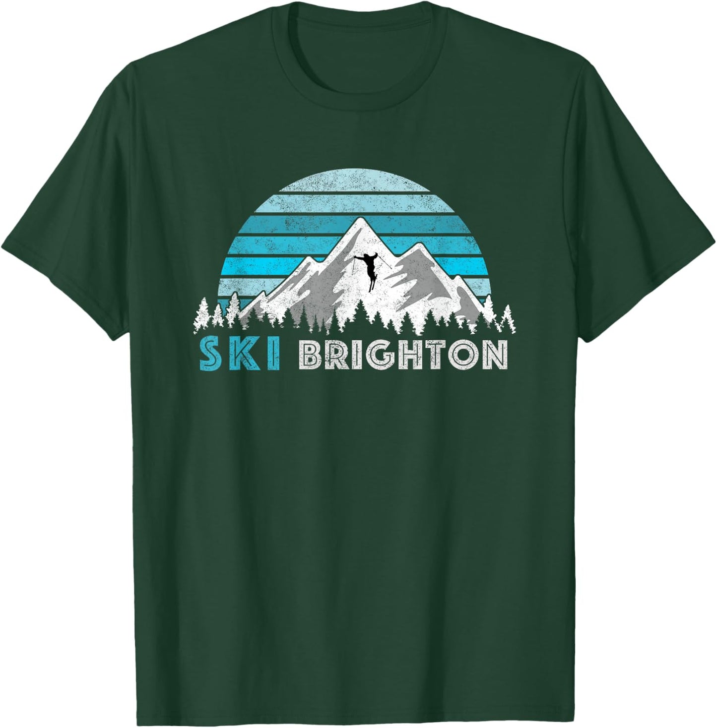 Retro Ski Brighton Illustration - Vintage Snow Mountain T-Shirt - T-Shirt | Forest