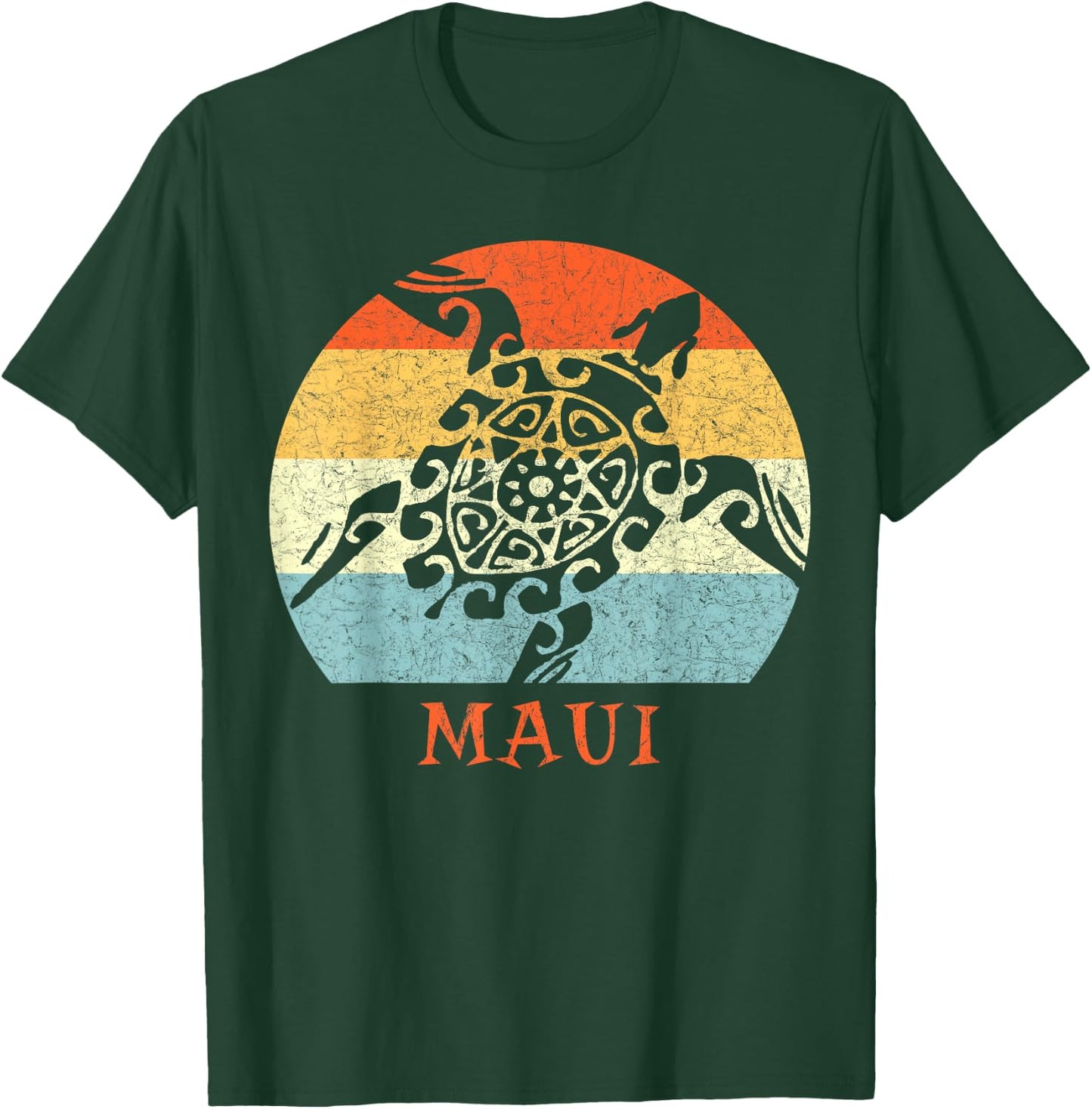 Maui, Hawaii Vintage Retro Sea Turtle Throwback Vacation T-Shirt - T-Shirt | Forest