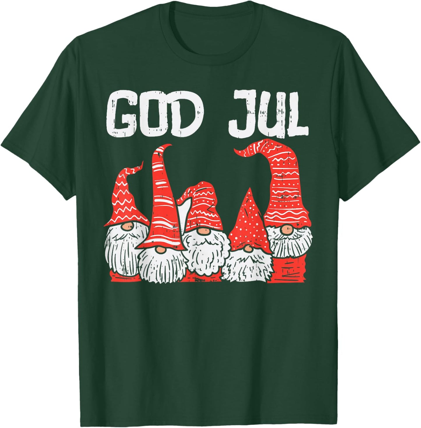 God Jul Three Nordic Gnomes Swedish Norwegian Christmas PJ T-Shirt - T-Shirt | Forest