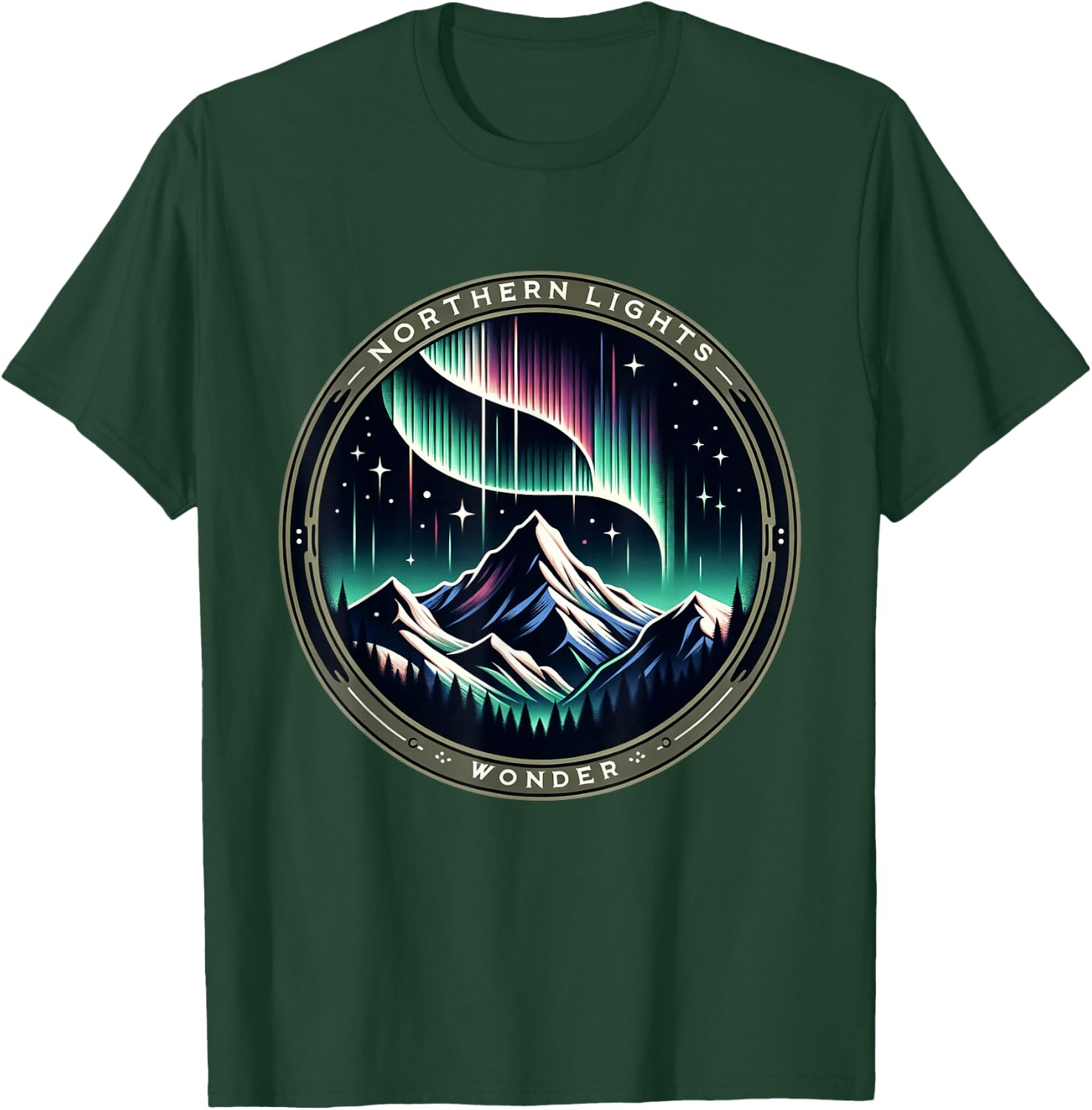 Aurora Borealis Mountain - Northern Lights Nature Wonder T-Shirt - T-Shirt | Forest