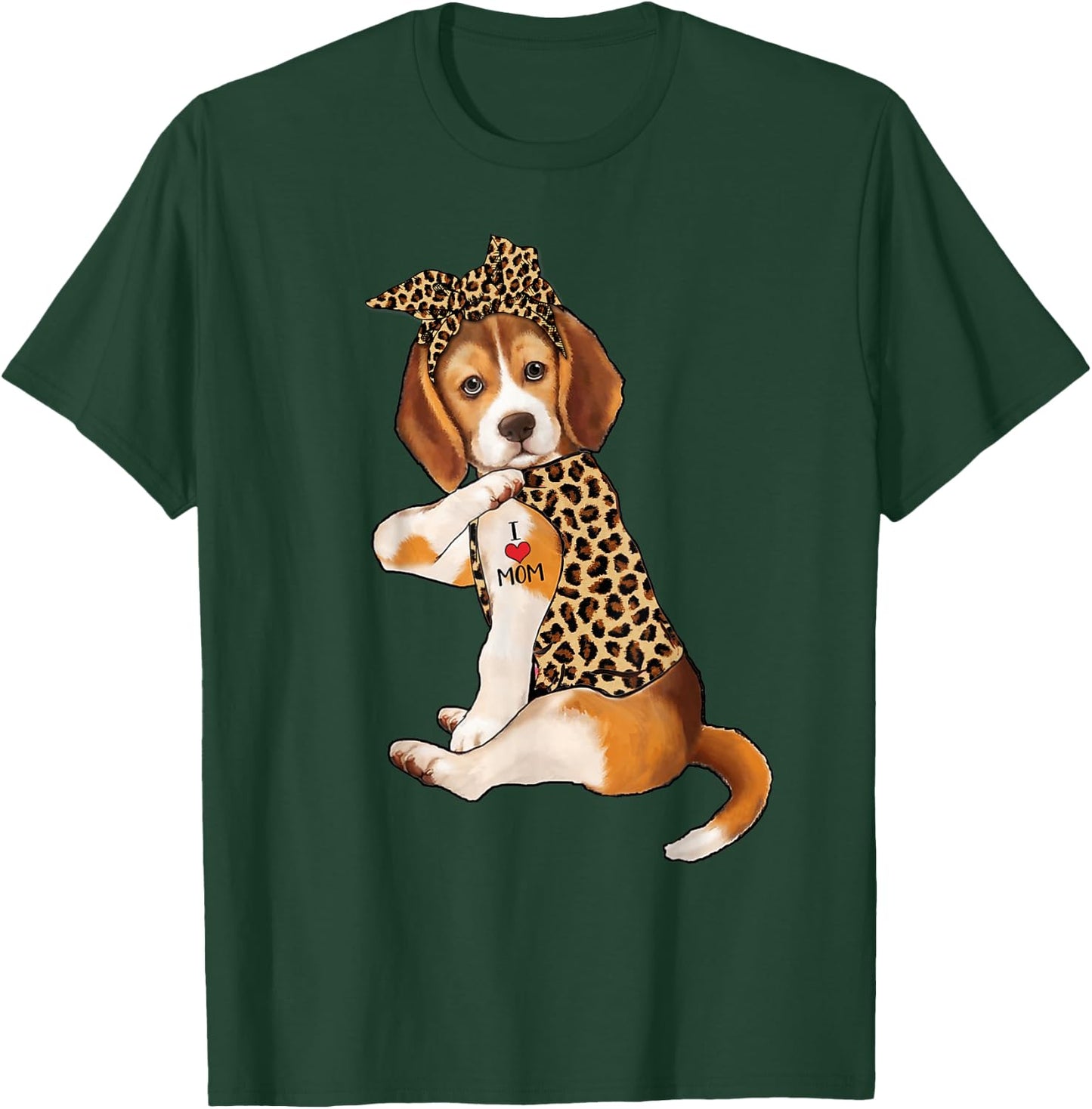 Beagle Dog Lover I Love Mom Tattoo Leopard Mothers Day T-Shirt - T-Shirt | Forest