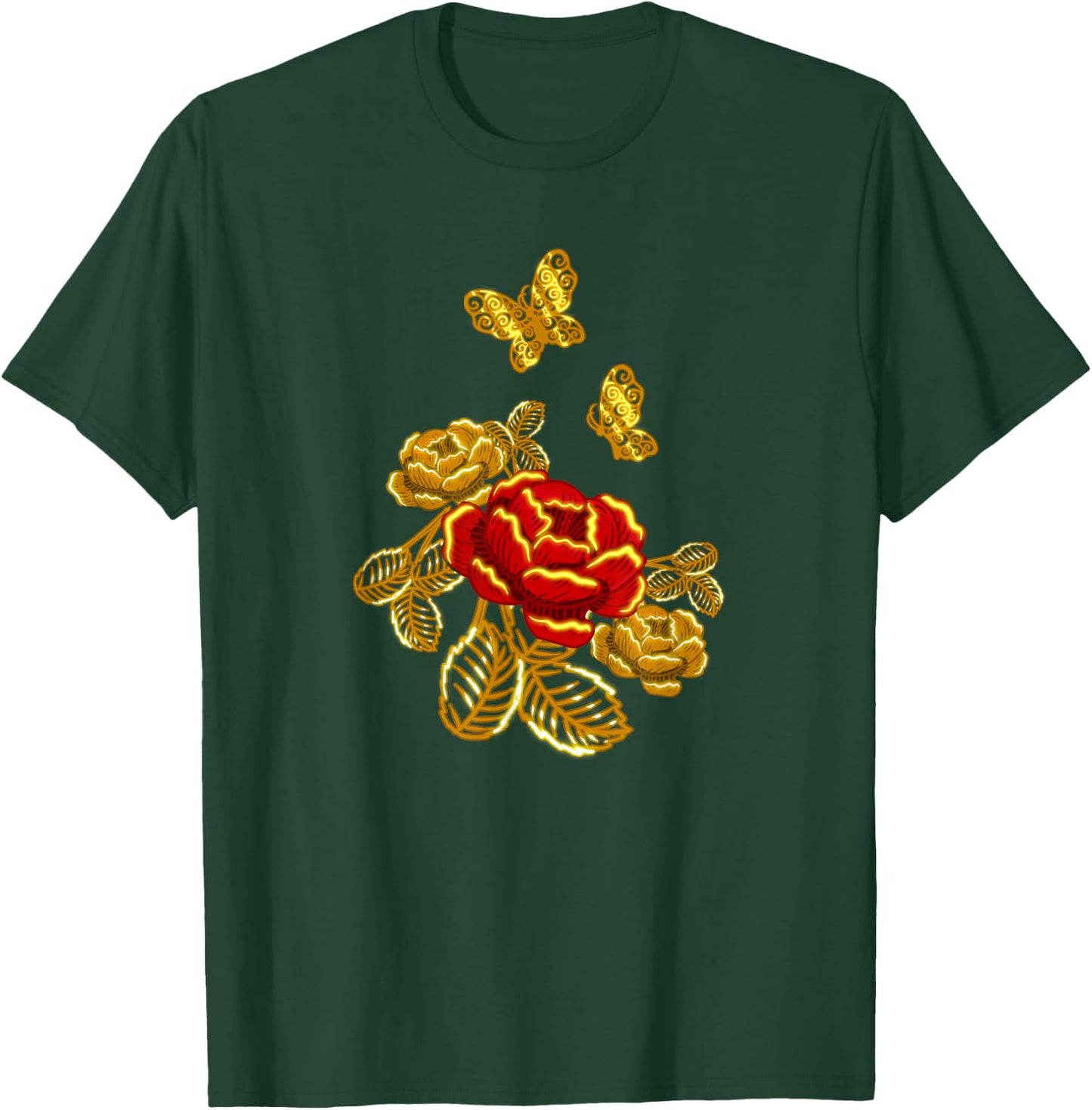 Golden Red Butterfly Flower Plant Florist Gift T-Shirt - T-Shirt | Forest