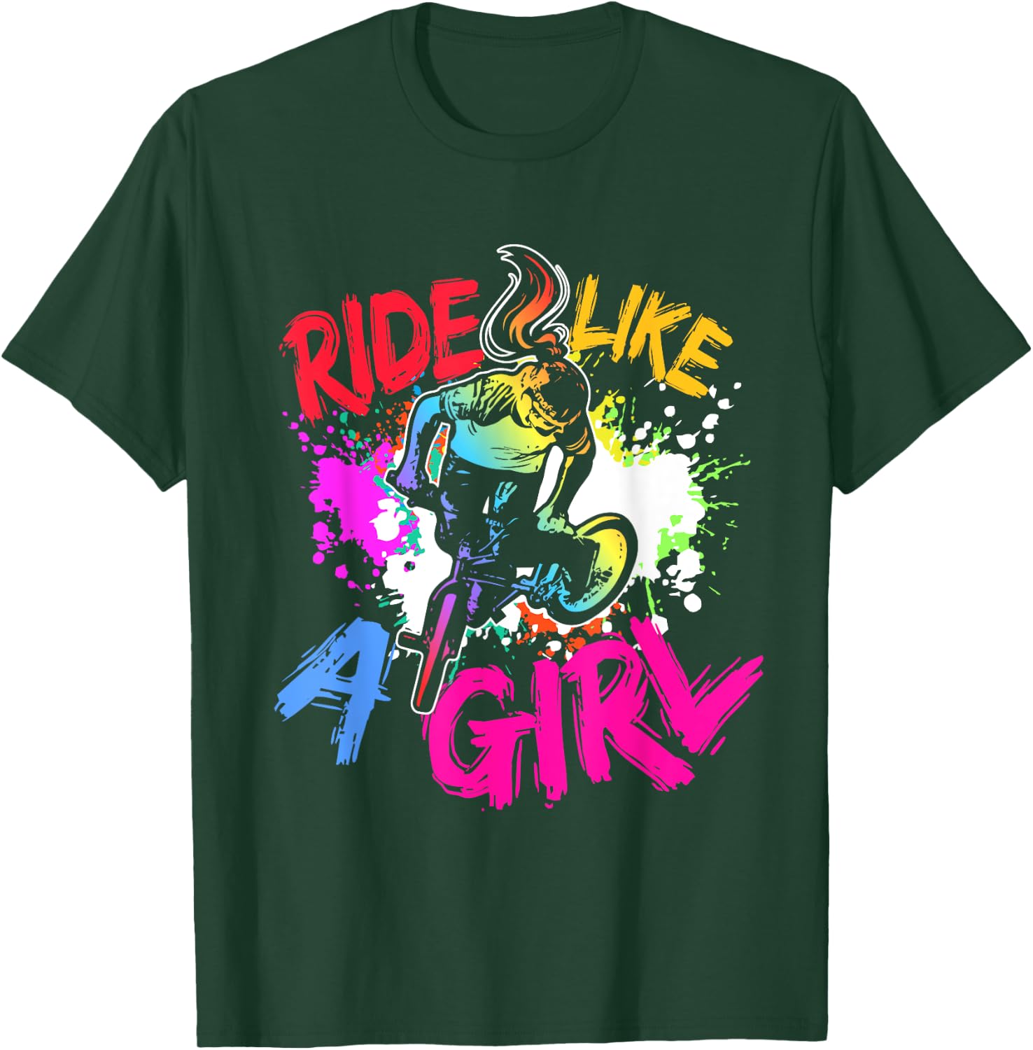 Cool BMX Bike Splash Art BMX Rider Ride Like A Girl T-Shirt - T-Shirt | Forest