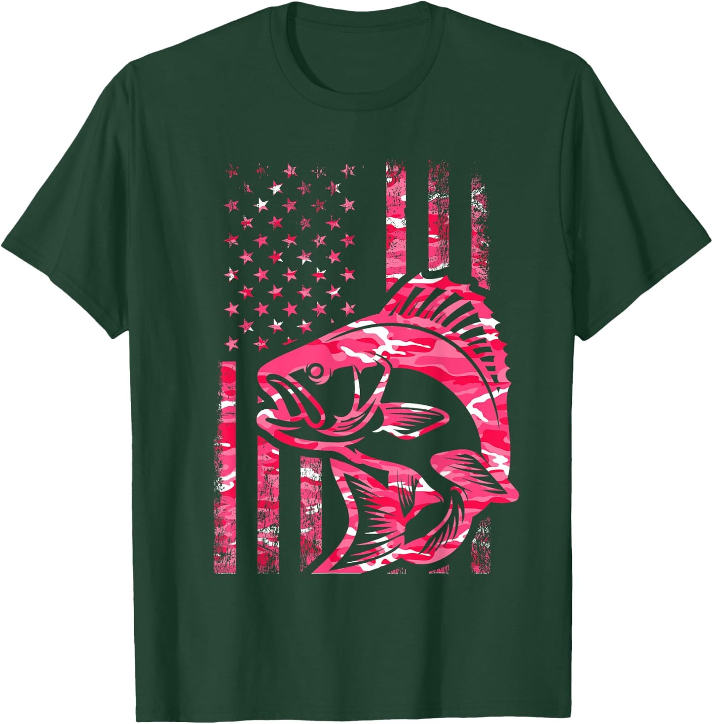 Pink Camo American Flag Fishing Shirt Women Bass Fishing T-Shirt - T-Shirt | Forest