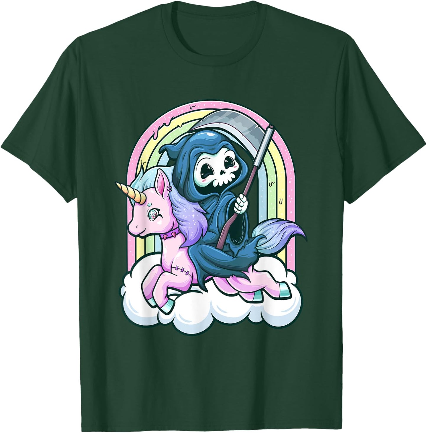 Kawaii Pastel Goth Cute Creepy Unicorn Grim Reaper T-Shirt - T-Shirt | Forest
