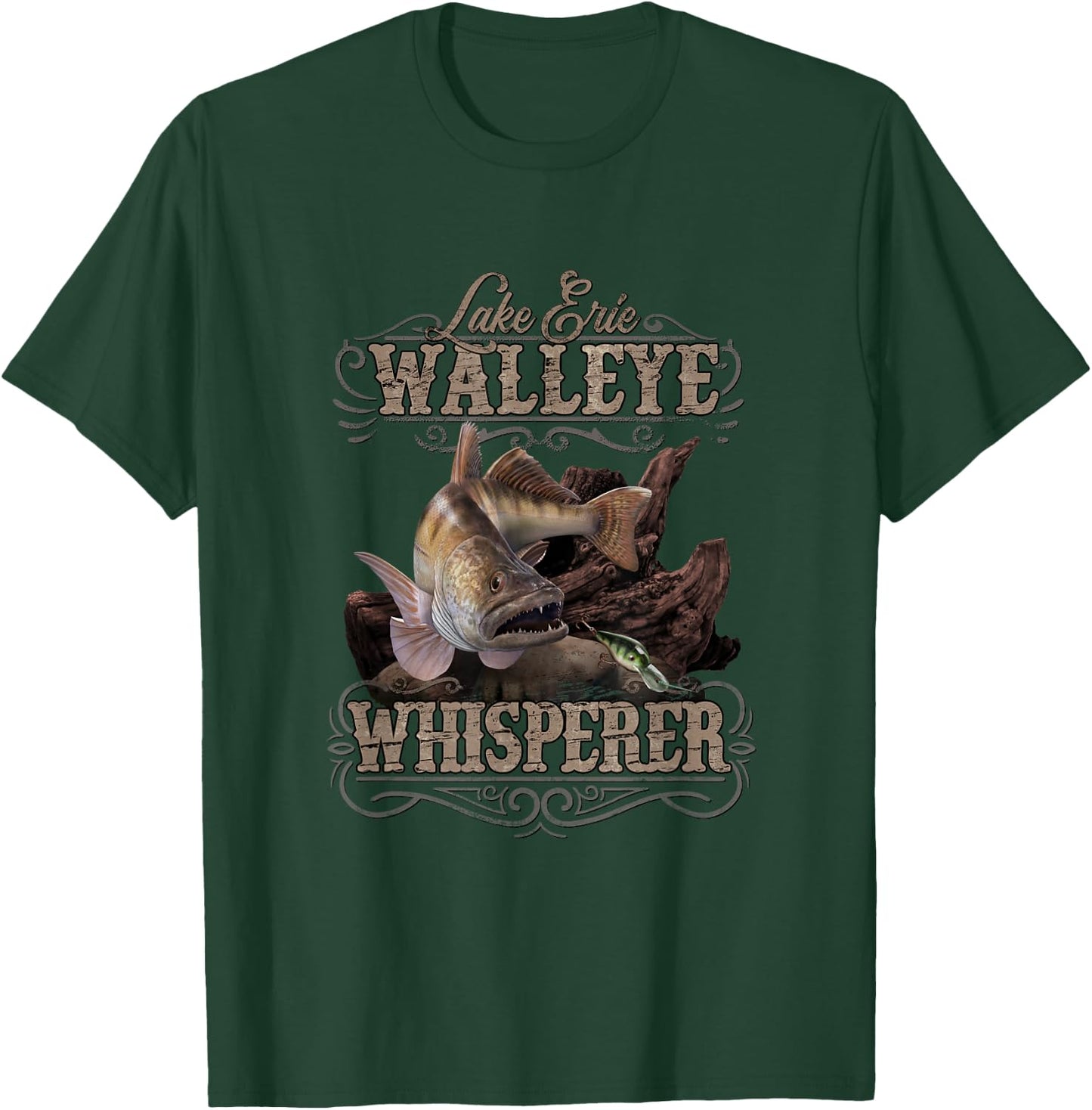 Lake Erie Walleye Whisperer Vintage Fishing T-Shirt - T-Shirt | Forest