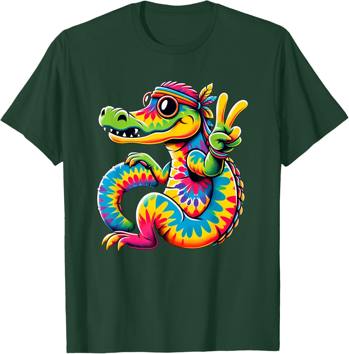 Peace Sign Tie Dye Alligator T-Shirt - T-Shirt | Forest