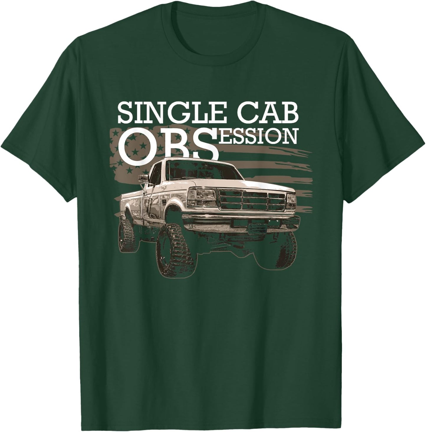 OBS Single Cab Truck American Flag Old Body Style Truck T-Shirt - T-Shirt | Forest