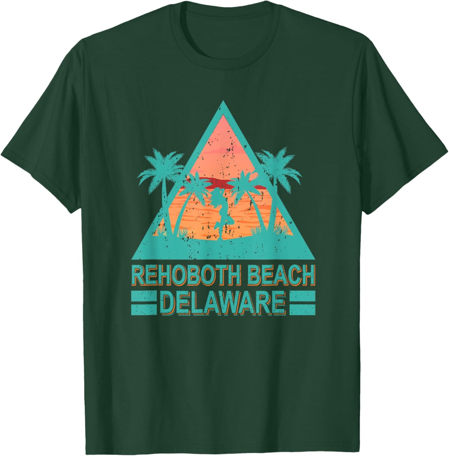 Vintage Palm Trees In Retro Triangle Rehoboth Beach Delaware Women Girls Kids T-Shirt - T-Shirt | Forest