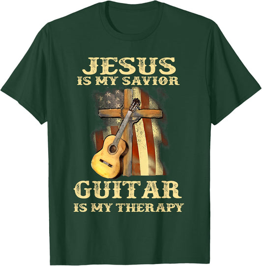 Jesus Is My Savior Guitar Is My Therapy Funny Christian T-Shirt - T-Shirt | Forest