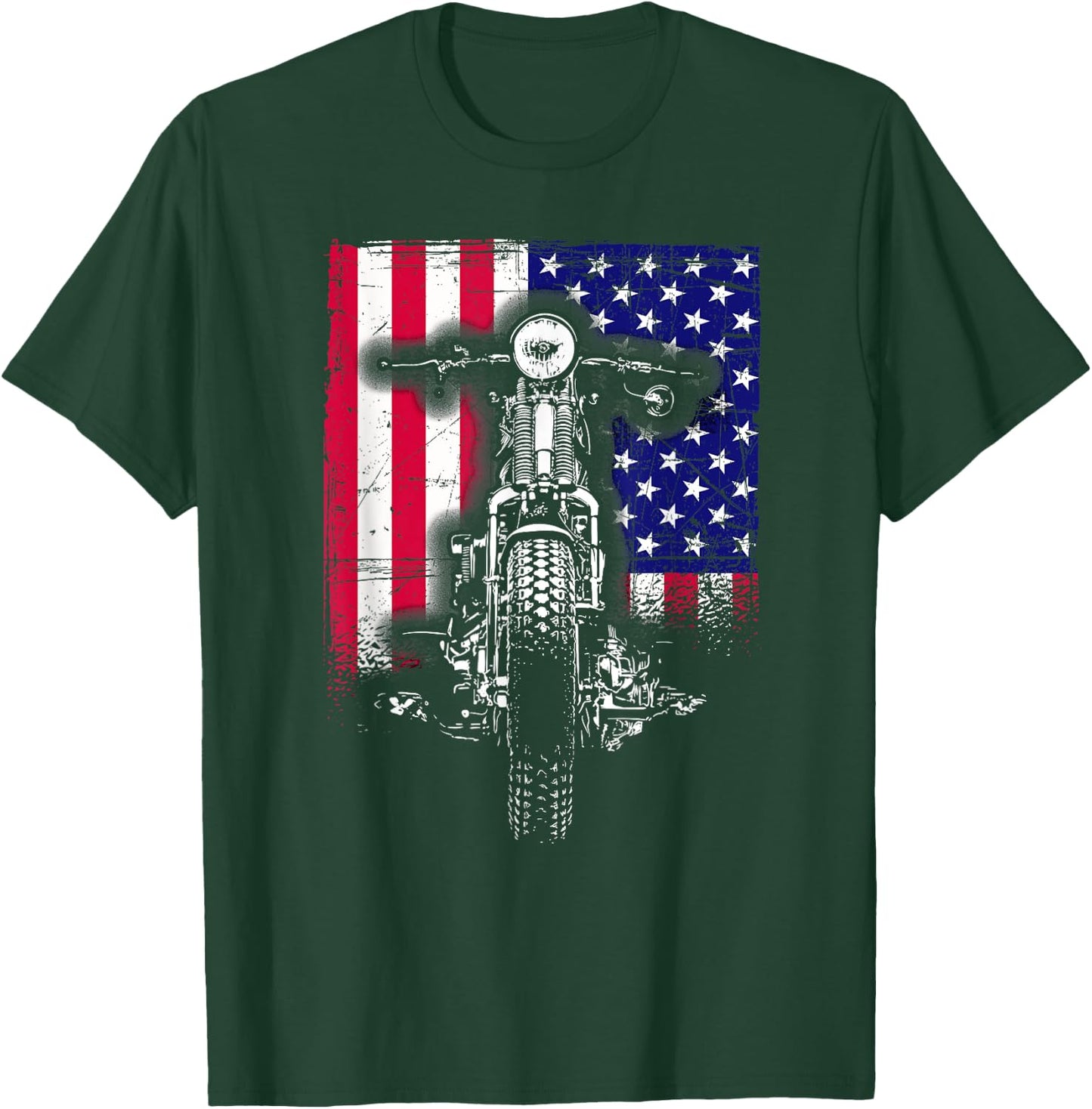 Motorcycle Rider Bike Riding US Flag American Pride Biker T-Shirt - T-Shirt | Forest