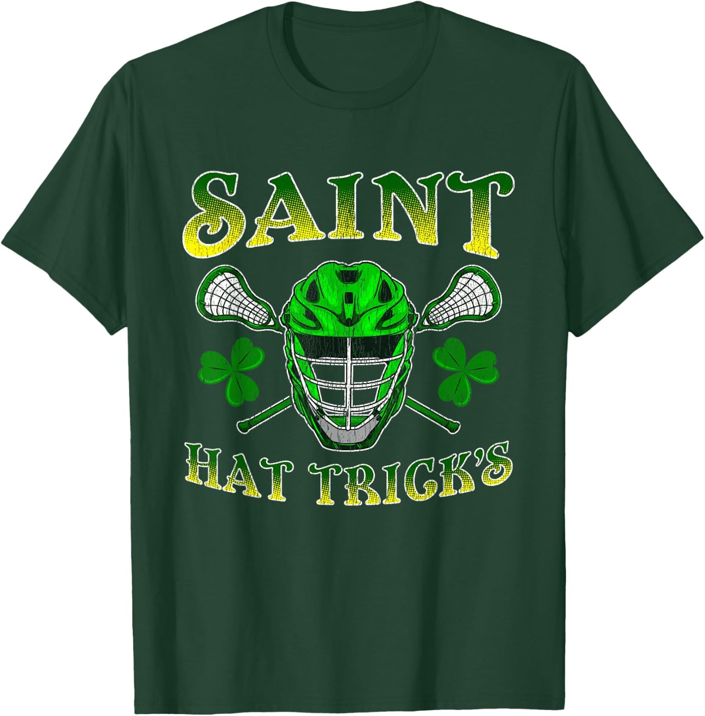 Funny Lacrosse Irish St Patrick's Day Distressed T-Shirt - T-Shirt | Forest