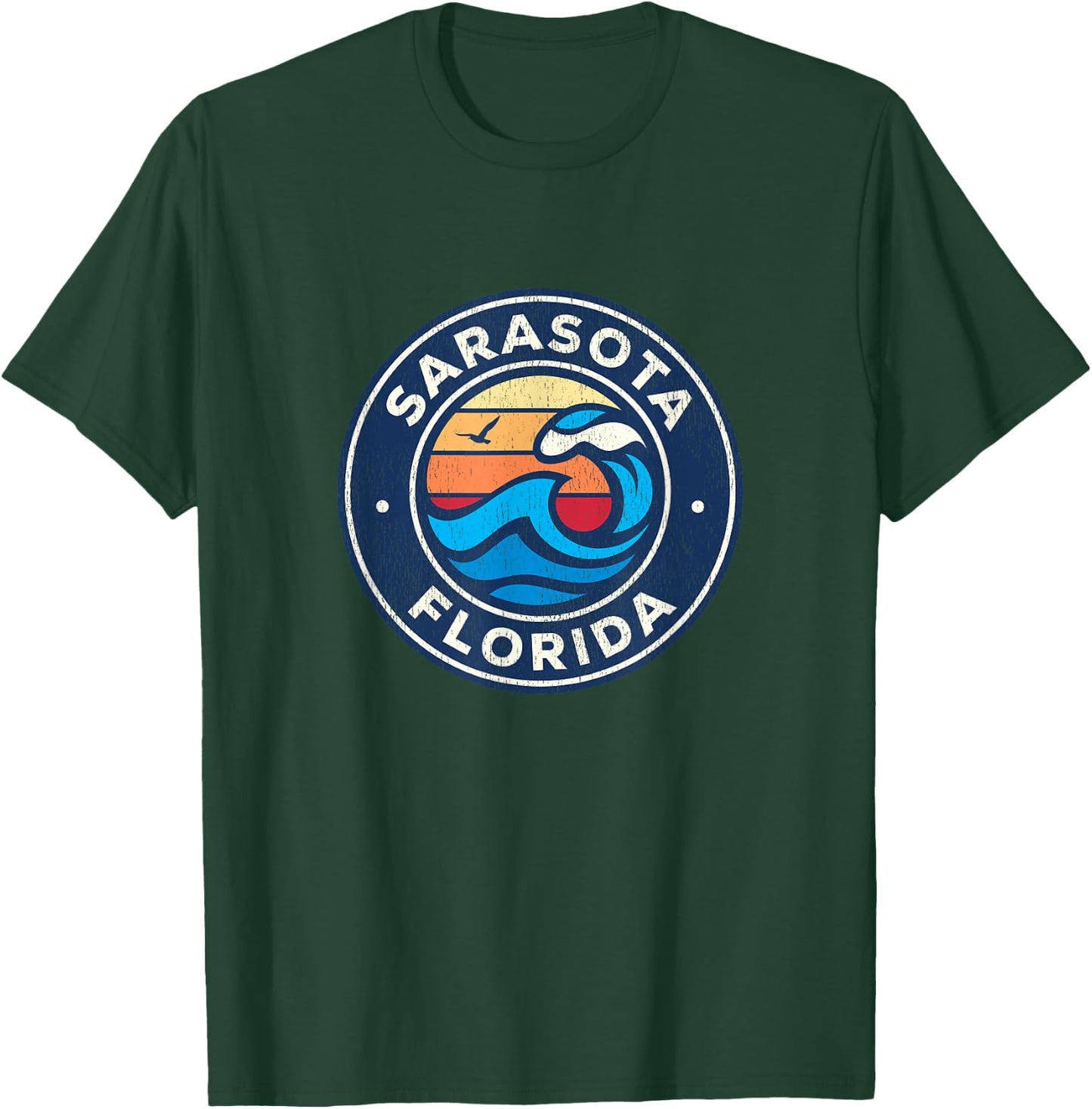 Sarasota Florida FL Vintage Nautical Waves Design T-Shirt - T-Shirt | Forest