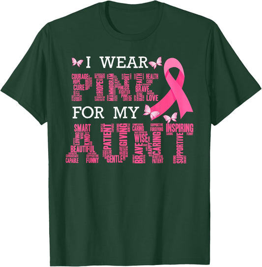 I Wear Pink For My Aunt Breast Cancer Awareness Pink Ribbon T-Shirt - T-Shirt | Forest