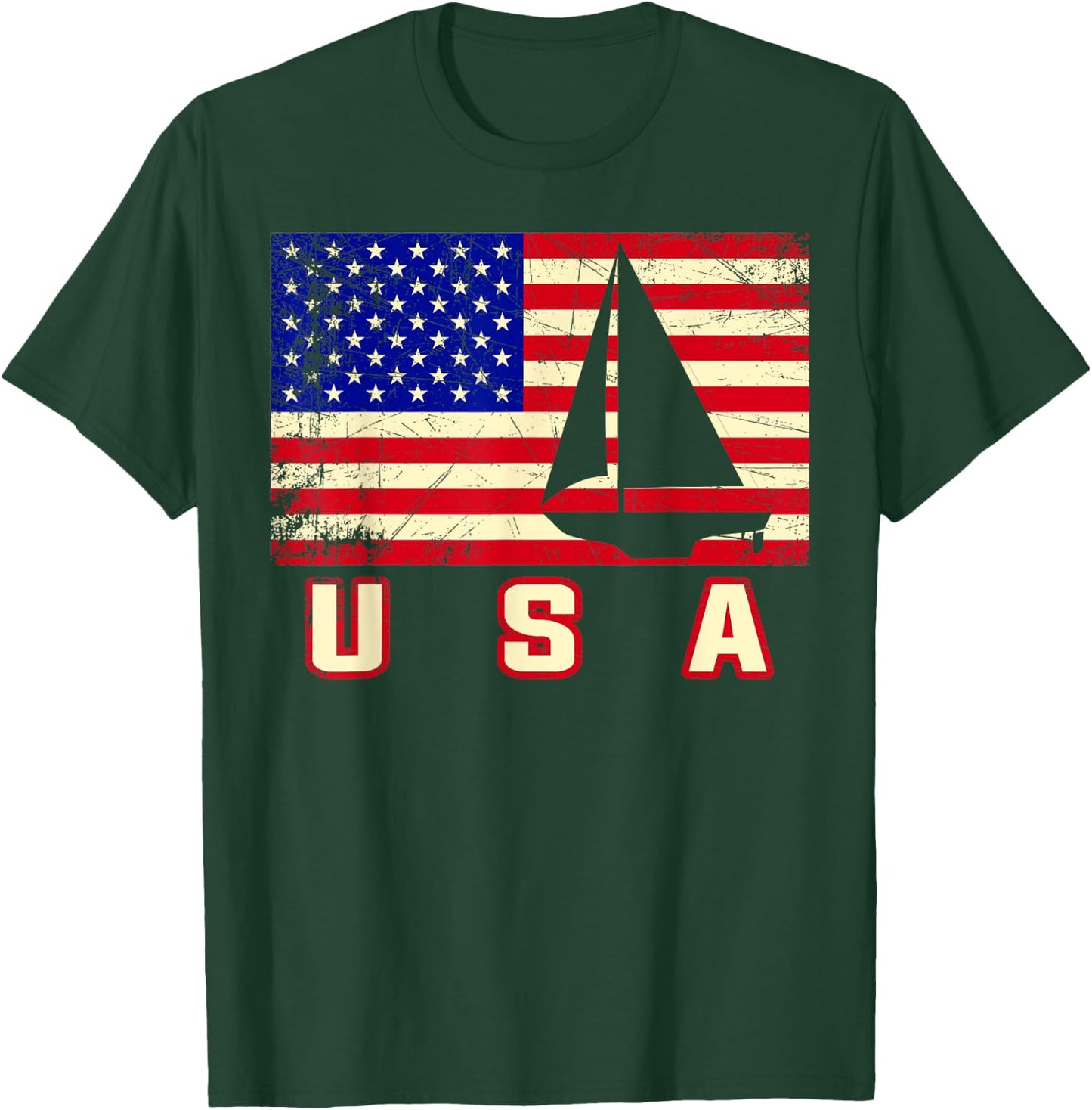 American Flag Sailing | Cute Boating Gift Kids Men T-Shirt - T-Shirt | Forest
