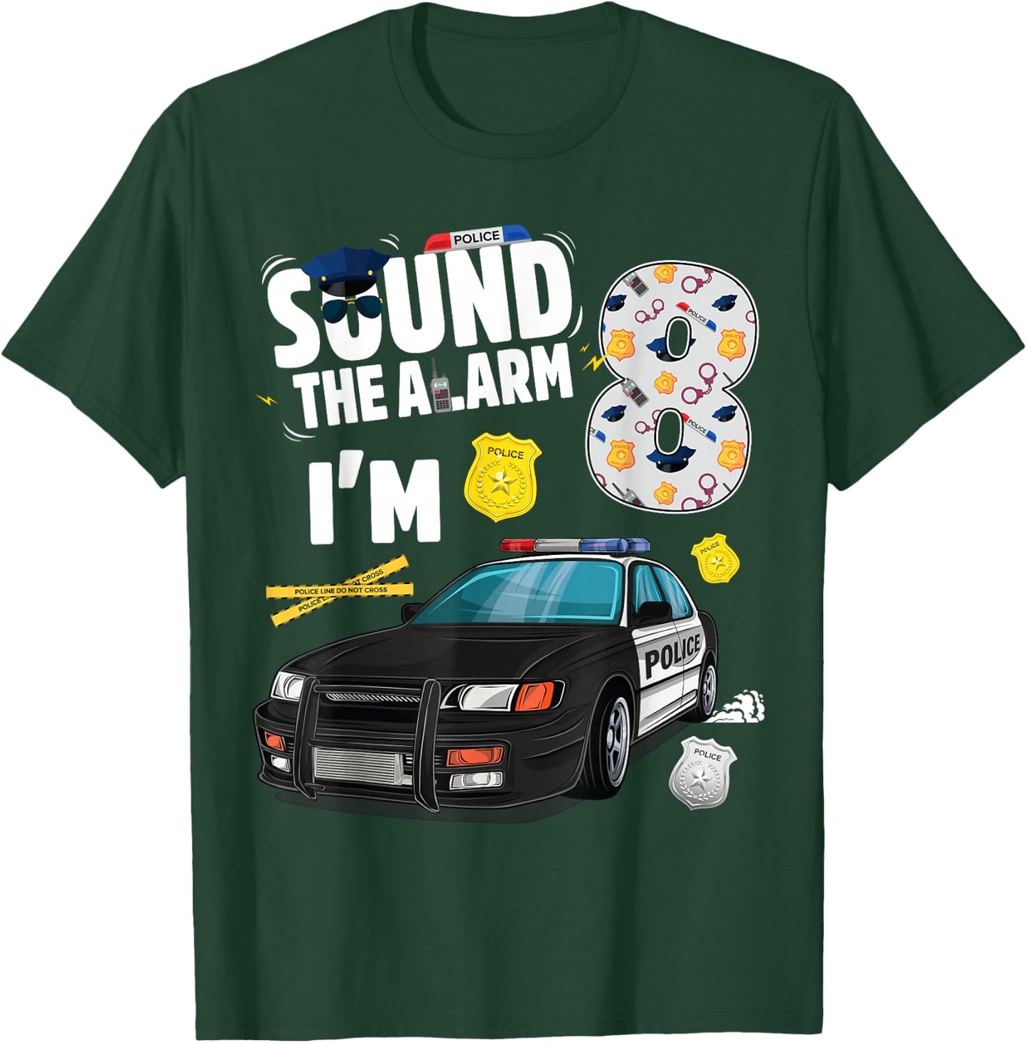 Police Car 8th Birthday Boy 8 year old Cop Policeman Officer T-Shirt - T-Shirt | Forest