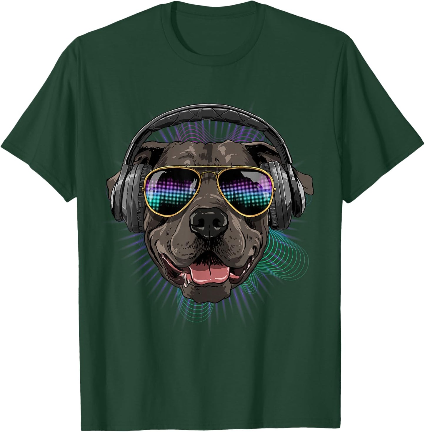 Music Pit Bull Dj With Headphones Musical Dog Lovers T-Shirt - T-Shirt | Forest