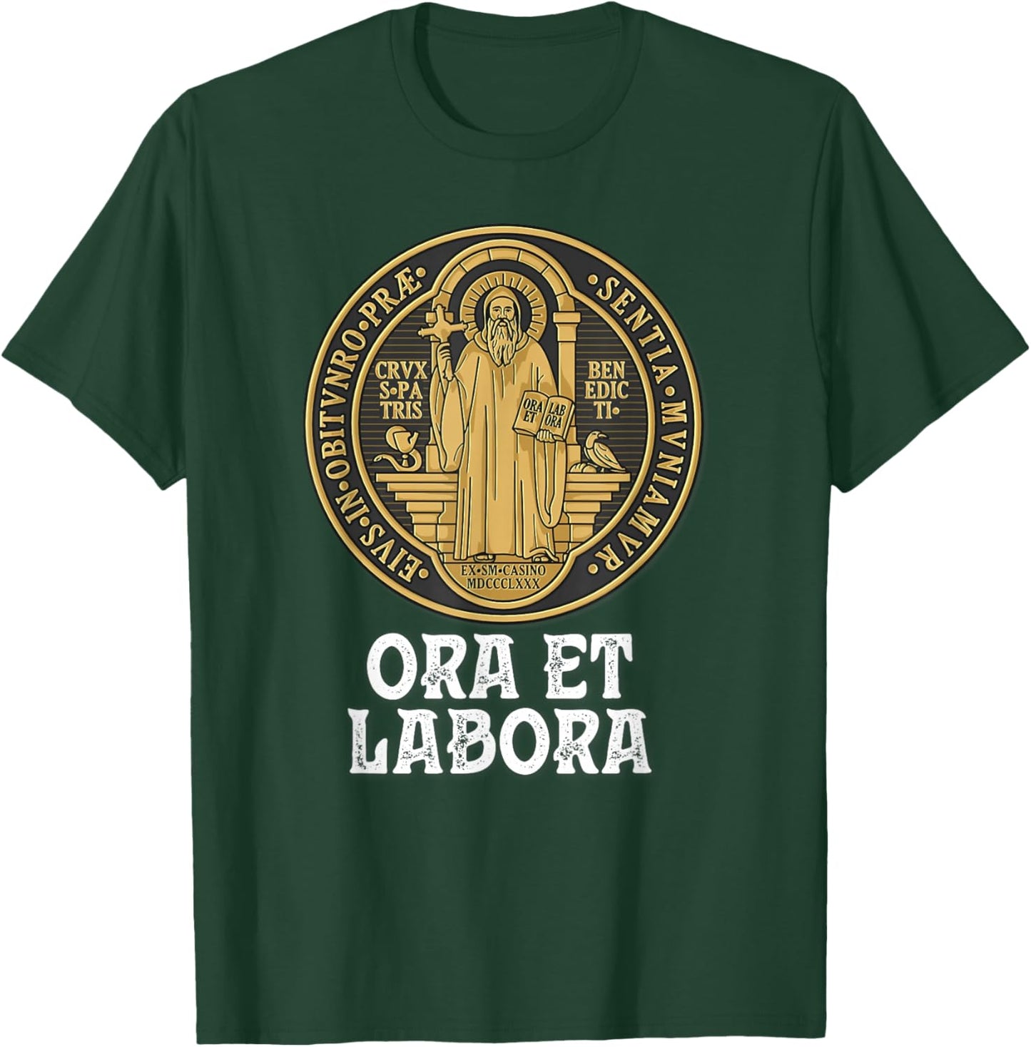 Saint Benedict Medal Traditional Catholic T-Shirt - T-Shirt | Forest