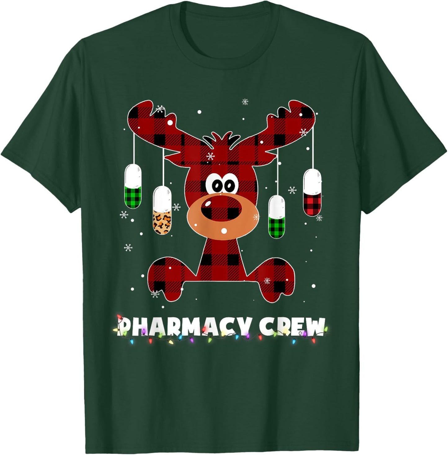 Funny Red Plaid Reindeer Pharmacy Crew Christmas Gift T-Shirt - T-Shirt | Forest